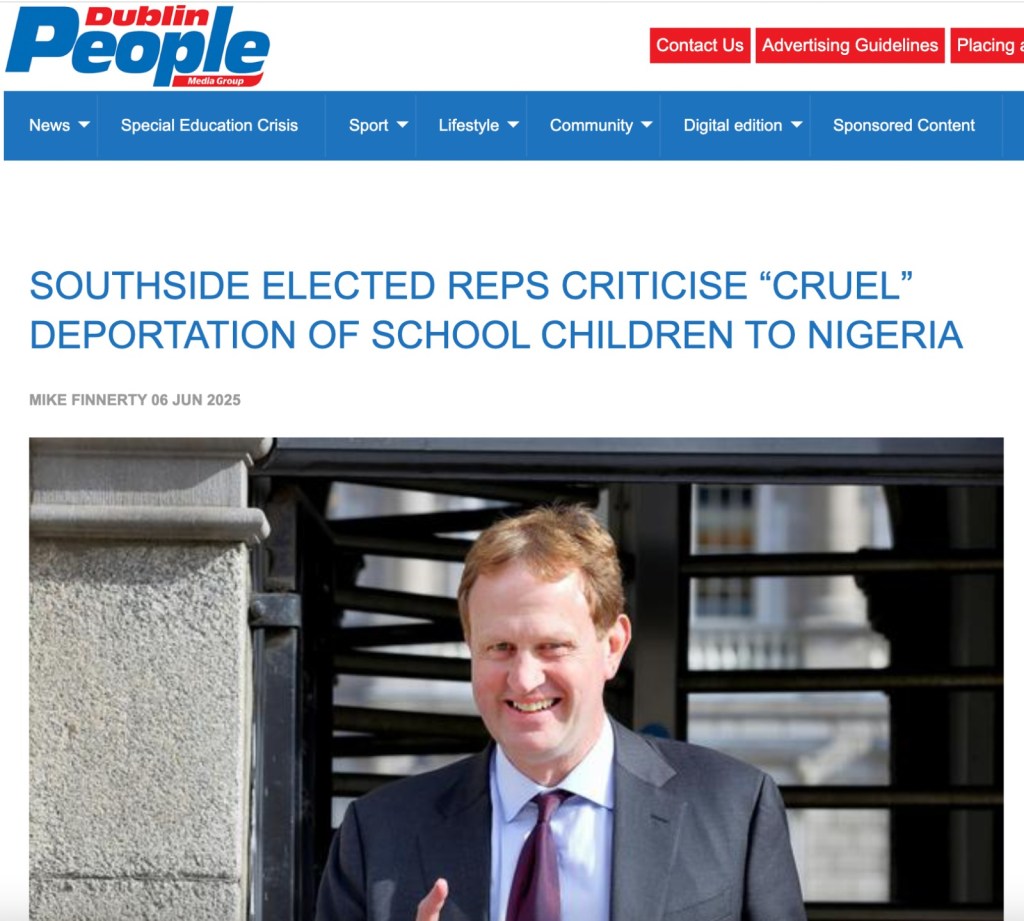 Southside Elected Reps Criticise Cruel Deportation of School Children to&nbsp;Nigeria
